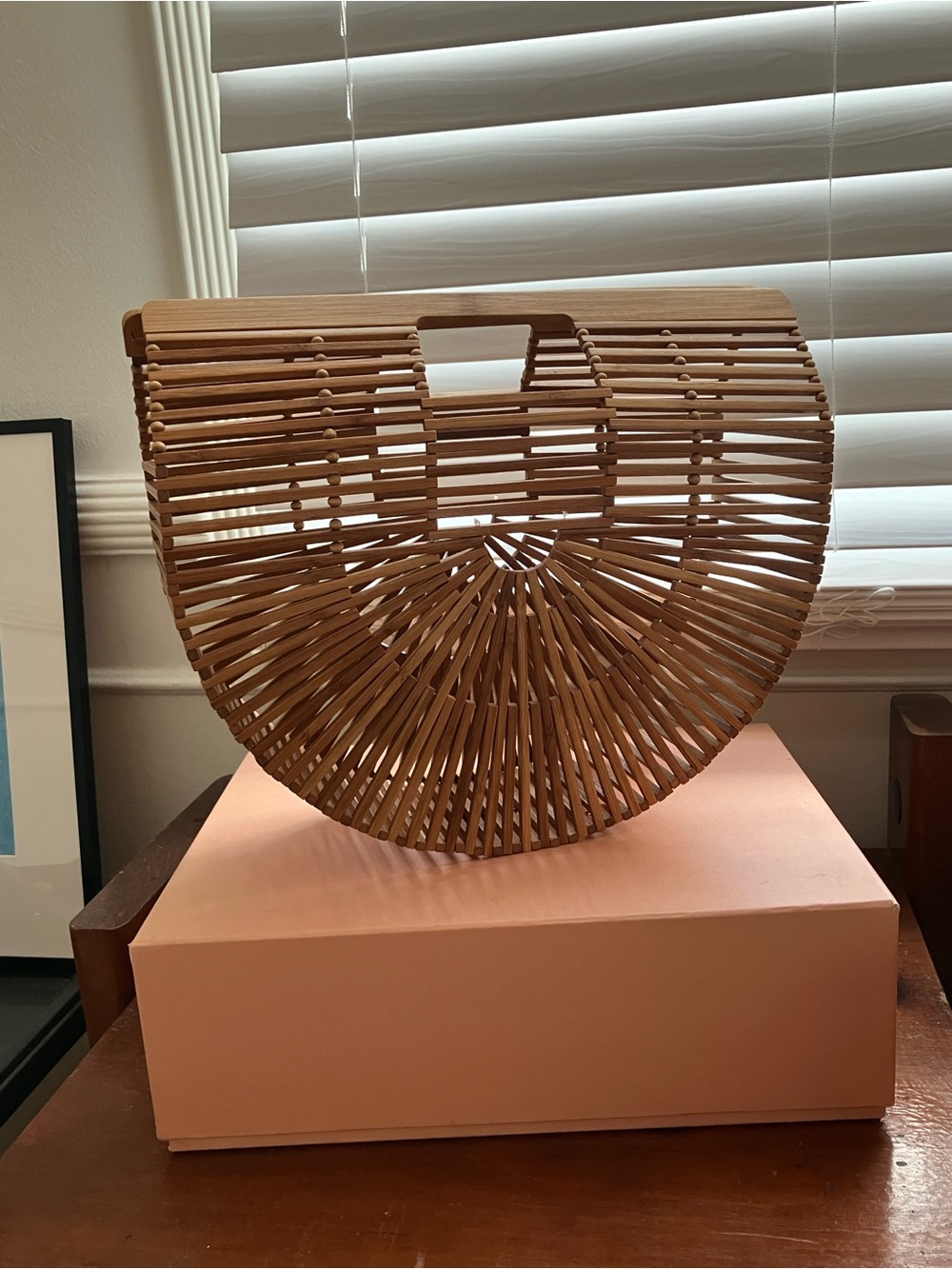 Cult Gaia “Ark” Bag Natural Bamboo Half-Moon Handbag, Medium